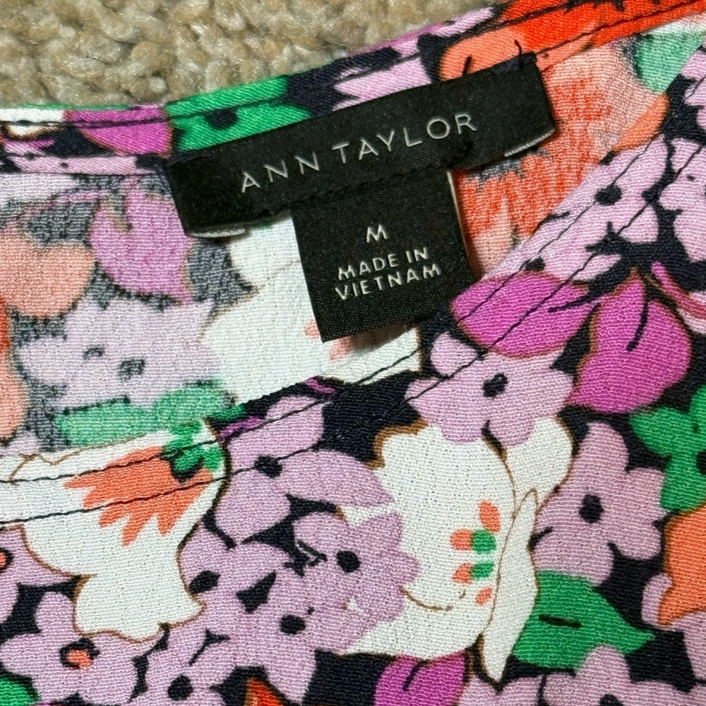 Ann Taylor Purple Orange Floral Midi Dress Slight High Low Size M - Picture 3 of 6